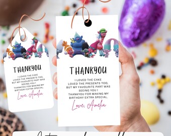 Trolls Birthday Thank You Tags Party Favor Trolls Birthday, Princess Poppy, Trolls Birthday Printable Digital download, Trolls gift tag
