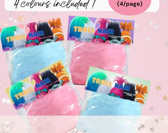 Trolls Birthday Party Favors, Trolls Cotton Candy Label, Treat Bag Toppers, Trolls Hair, Trolls Party Favor labels, Instant Digital download