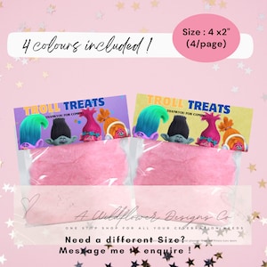 Trolls Birthday Party Favors, Trolls Treats Label, Treat Bag Toppers, Trolls Candy, Trolls Party Favor labels, Instant Digital download