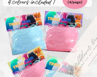 Trolls Birthday Party Favors, Trolls Cotton Candy Label, Treat Bag Toppers, Trolls Hair, Trolls Party Favor label, custom personalized label
