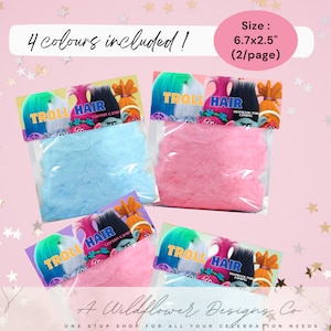 Trolls Birthday Party Favors, Trolls Cotton Candy Label, Treat Bag Toppers, Trolls Hair, Trolls Party Favor labels, Instant Digital download