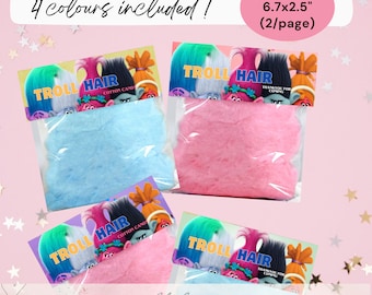 Trolls Birthday Party Favors, Trolls Cotton Candy Label, Treat Bag Toppers, Trolls Hair, Trolls Party Favor labels, Instant Digital download