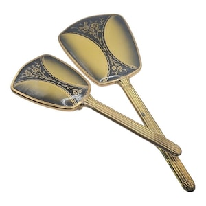 Vtg Vanity Set Hand Mirror And Brush Floral Gold