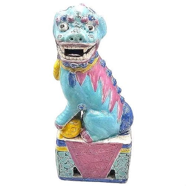 Robin Egg Souffle Color Pattern Chinese Porcelain Male Foo Dog VTG Collectible