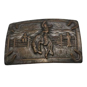 KEYSTON BROTHERS San Francisco VTG Western Cowboy Belt Buckle Bronco Horseshoe