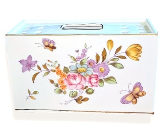 Vintage motif floral papillon en porcelaine du Japon, fleur brique avec touches d'or