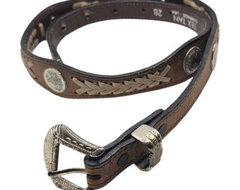 VTG Tex Tan 28872 Brown Leather Western Belt Silver Conchos Braided Inset Sz 28
