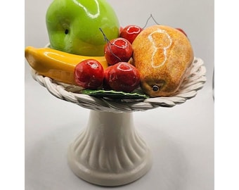 8" BASSANO Pottery Italian Capodimonte Ceramic Centerpiece Fruit Basket Pedestal