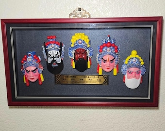 Vintage Five Character Chinese Sichuan Opera Shadow Box 10" X 17"