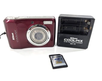 Câmera digital Nikon Coolpix L20 Borgonha – Kit testado e aprovado para o ano 2000 (Y2K)