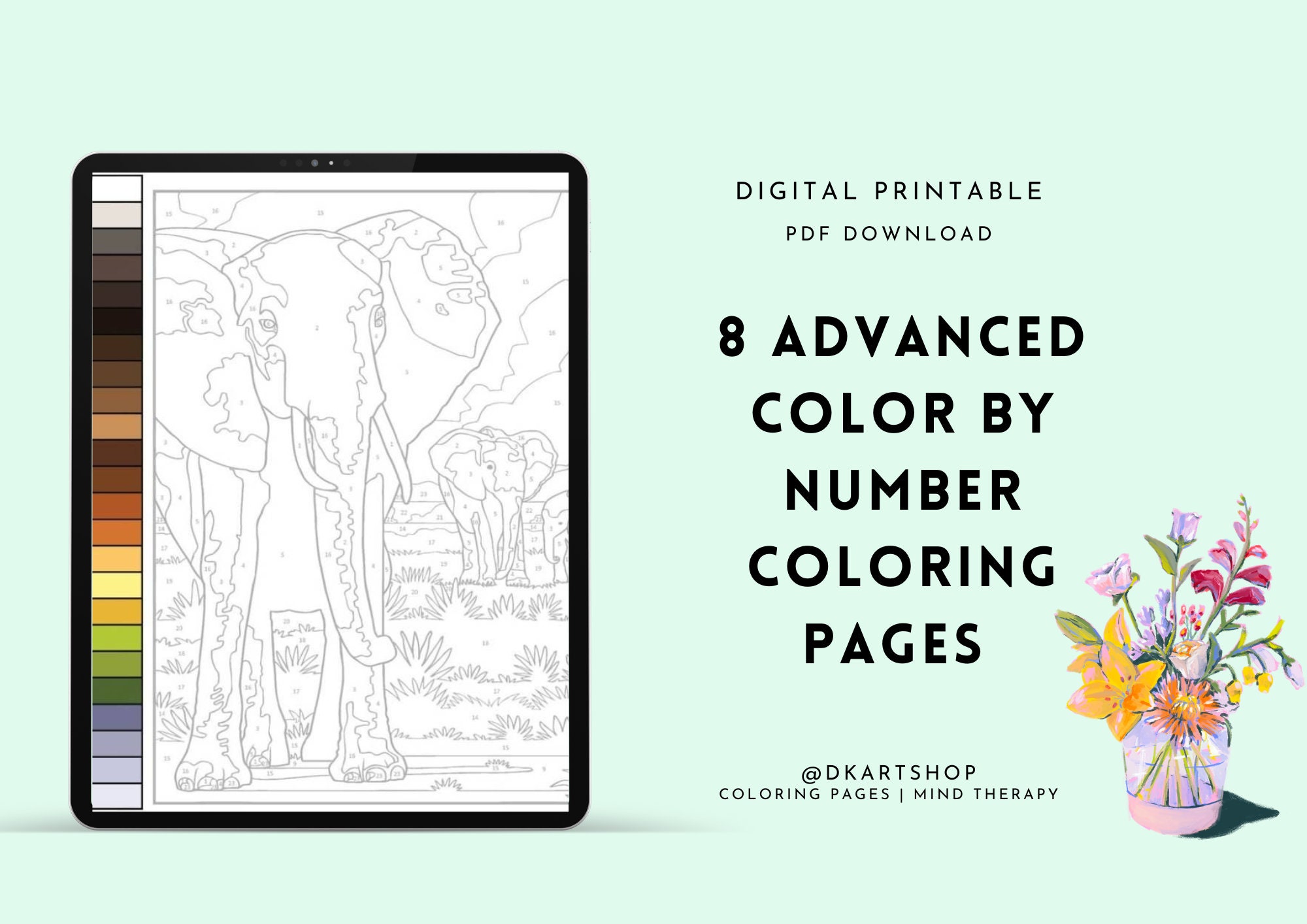 8 Advanced Color by Number | Coloring Pages | Color Therapy - Etsy