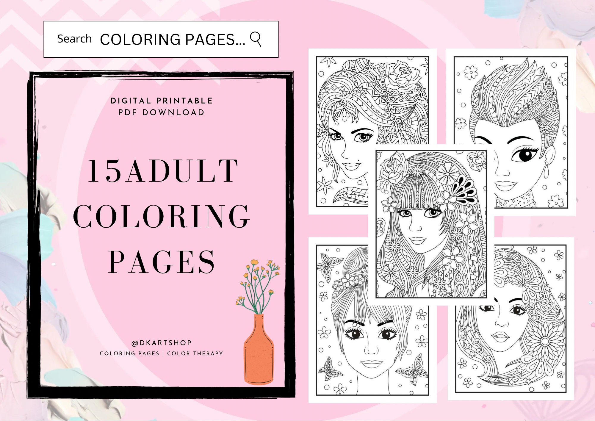 15 Adult Coloring Pages | Faces Coloring | Color Theraphy - Etsy