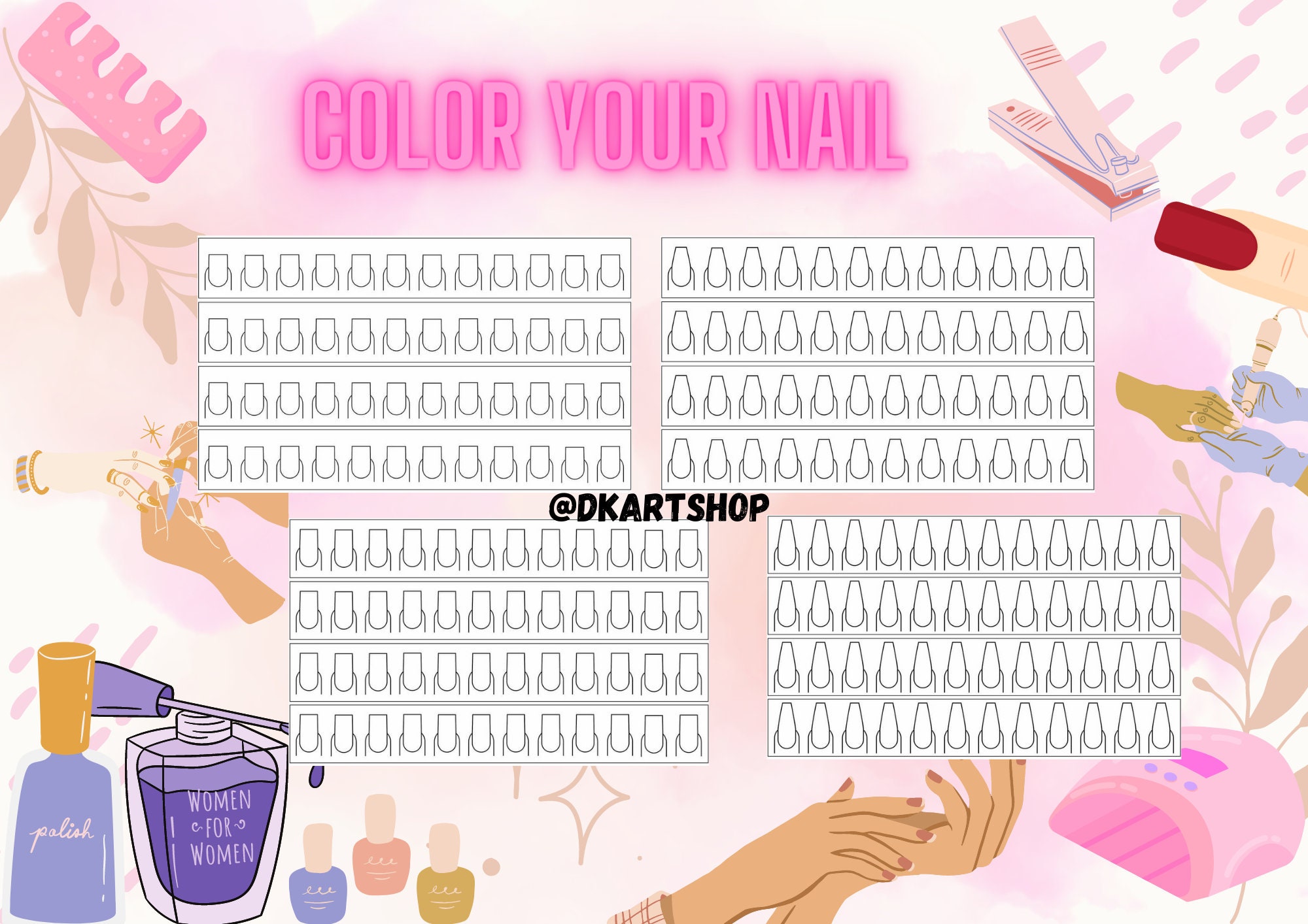 Color & Design Your Nail Coloring Pages | Color Therapy - Etsy