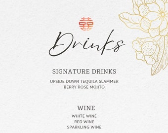 Chinese Wedding Bar Menu Simple Elegant Traditional Meets Modern and Cute Canva Editable Template For Your Special Day