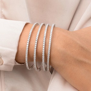 3MM Moissanite Diamond Tennis Bangle | Colorless Diamond Bangle For Women | Antique Moissanite Gold Bangle for Bride | Bangles for mom |Love