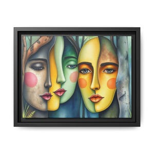 Framed Canvas Art, Colorful Abstract Faces Artwork for Home Decor, Modern Wall Art for Living Room, Unique Gift Idea, Vibrant  Decor