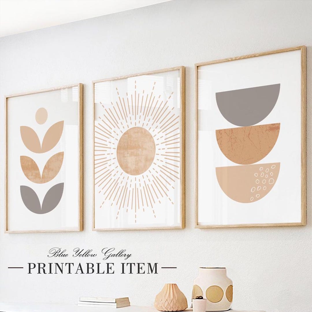 Neutral Beige Mid Century Modern Wall Art Set of 3 Print. Bohemian ...