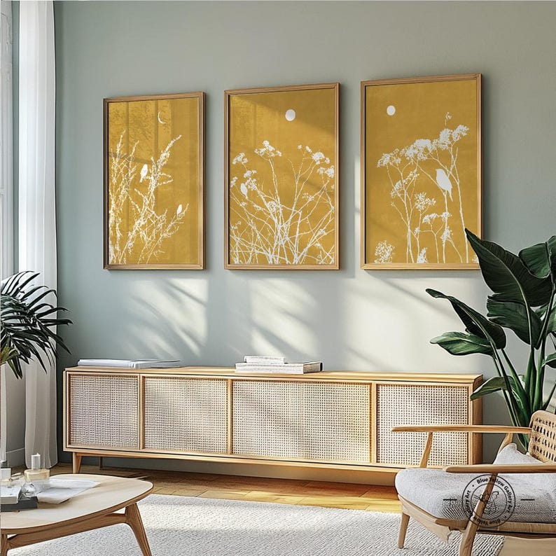 Mustard Yellow Minimalist Farmhouse Wall Art Set of 3 Prints. Modern ...