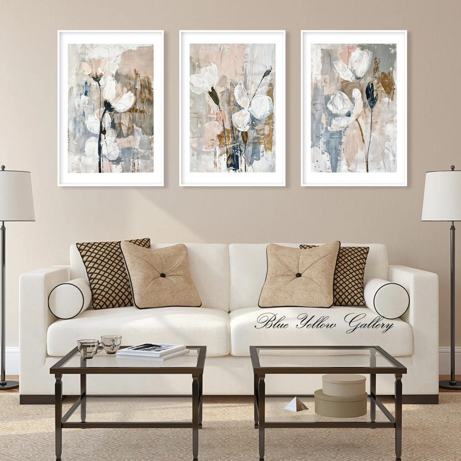 Neutral Abstract Flowers Wall Art Set of 3 Prints. Modern Minimalist ...