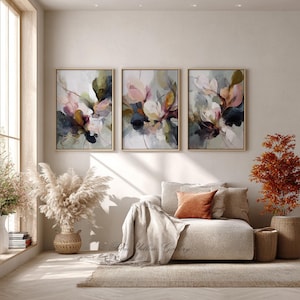 Contemporary floral triptych perfect for living room decor