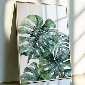 Tropical palm leaves printable art. Modern botanical greenery wall art poster. Nature wall art, monstera minimalist nature above bed decor