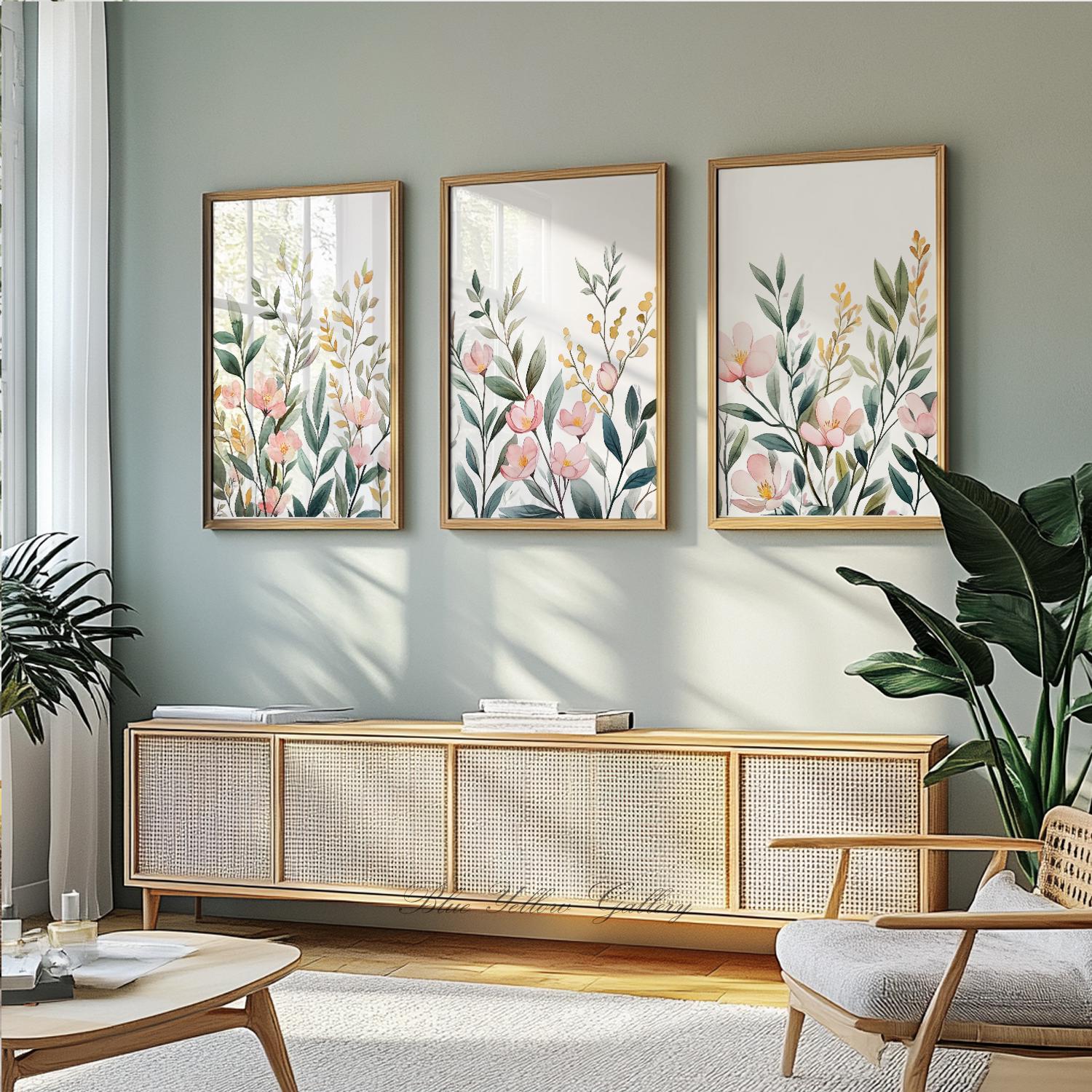Neutral Botanical Wall Art Set of 3 Prints, Boho Floral Prints. Summer ...