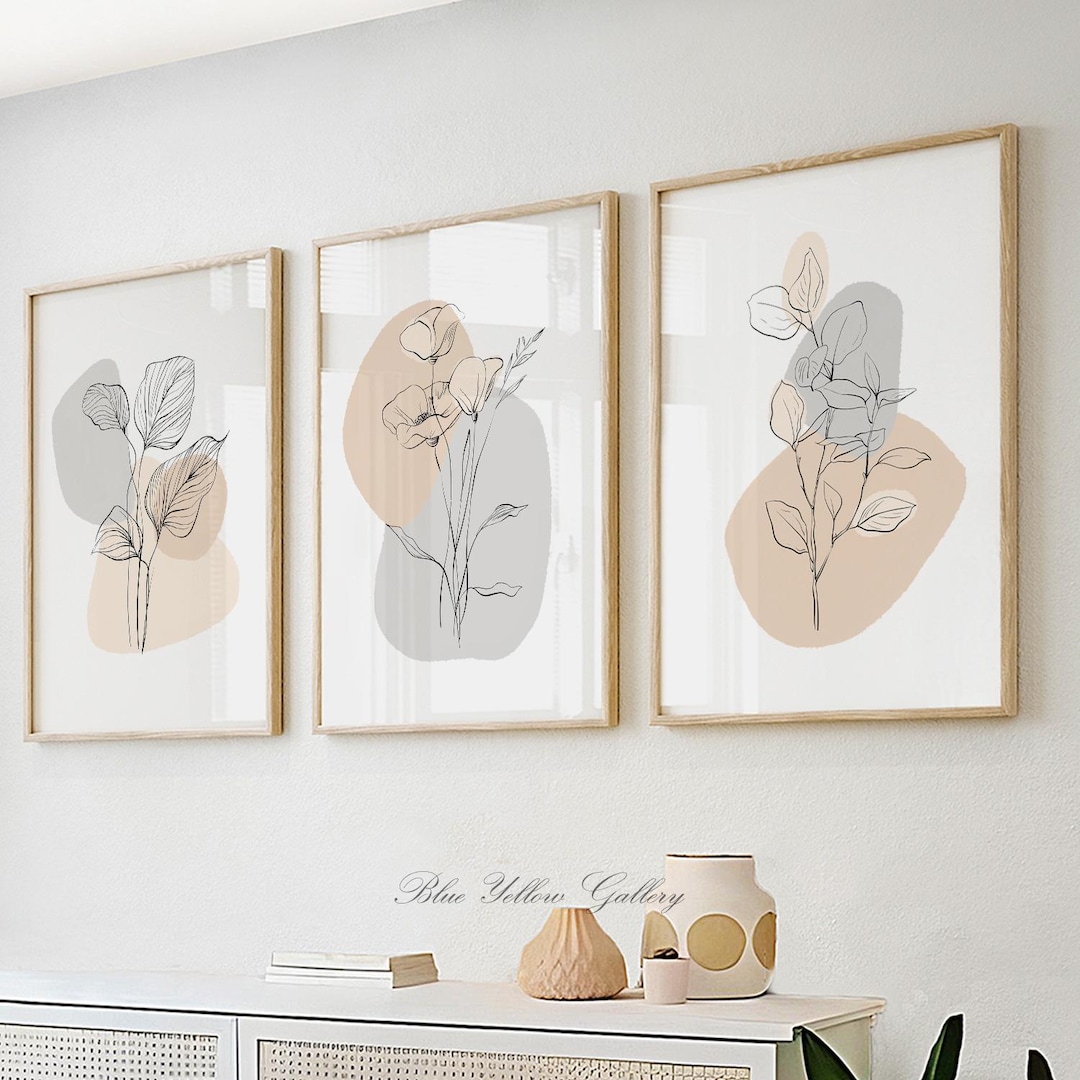 Minimalist Botanical Line Art Set of 3, Neutral Abstract Wall Art ...