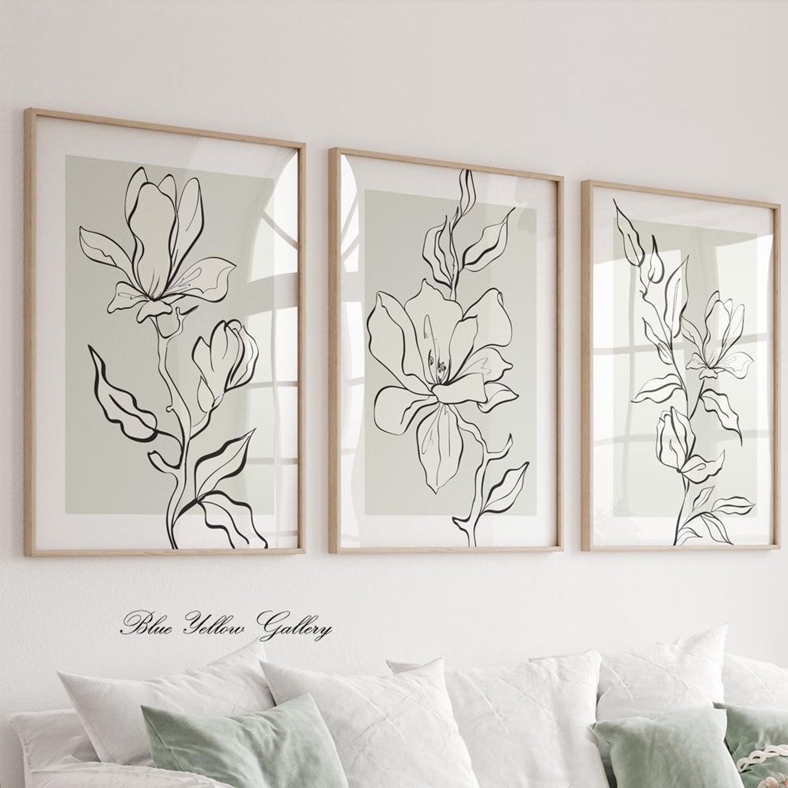 Sage Green Minimalist Flowers Set of 3 Prints. Floral Printable Gallery ...