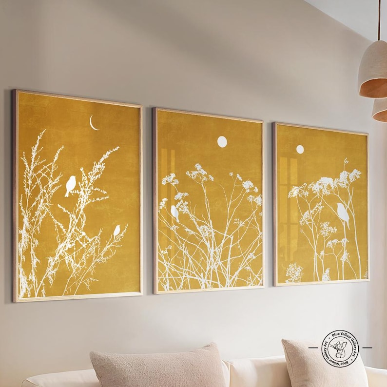 Mustard Yellow Minimalist Farmhouse Wall Art Set of 3 Prints. Modern ...