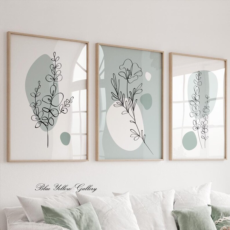 Sage Green Botanical Line Art Prints, Minimalist Gallery Wall Set ...
