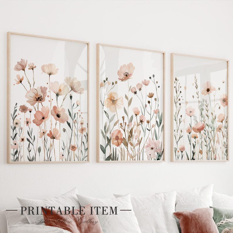 Pastel Wildflower Botanical Prints: Neutral Floral Wall Art (digital ...