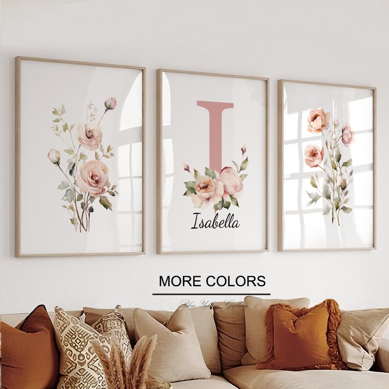 Custom Floral Nursery Wall Art. Personalized Name Nursery Decor, Little ...