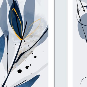 Navy Blue Botanical Wall Art Set of 2 Prints. Indigo Large Abstract ...