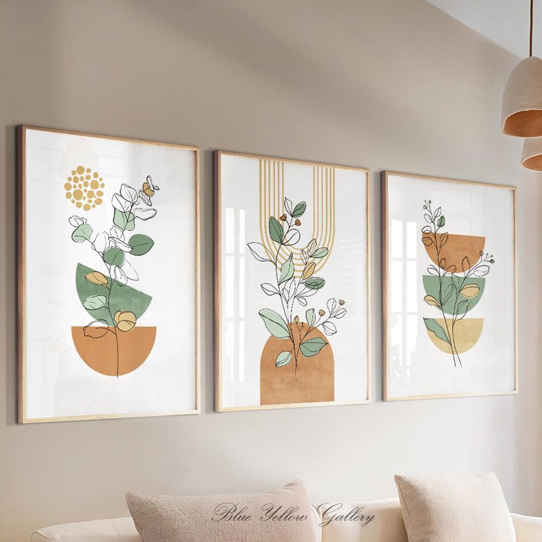 Neutral Sage Green Terracotta Boho Set of 3 Print. Mid Century Modern ...