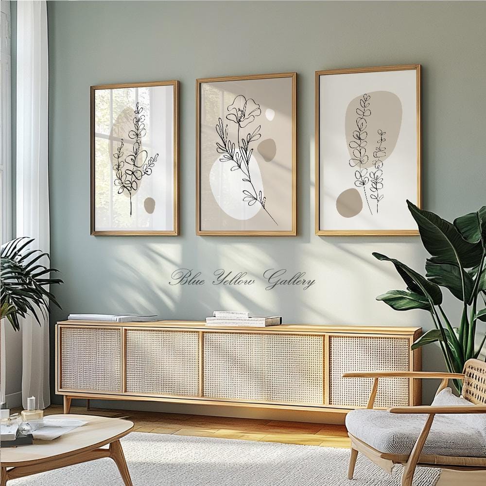 Neutral Beige Minimalist Botanical Wall Art Set of 3 Prints. Simple ...
