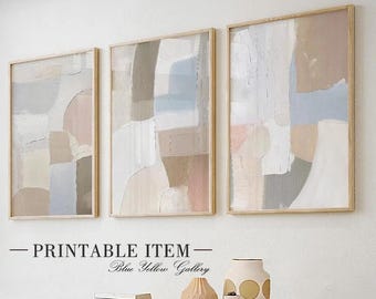 Neutral Minimalist Abstract Printable Wall Art Set of 3. Pastel Beige Gallery Wall Set. Japandi Wall Decor, Beige Wall Art, Beige Wall Print