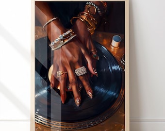 DJ Wall Art Print, Luxury Fashion Music Art, Glam Vinyl Record Artwork, Black Aesthetic Wall Decor, Modern Statement Art