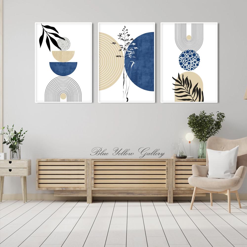 Printable Set of 3 Blue Beige Abstract Mid Century Print. Modern Boho ...