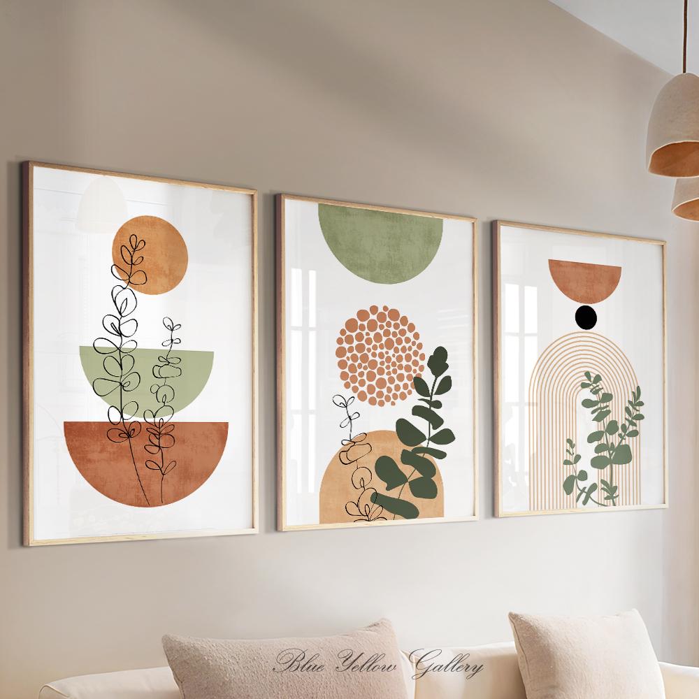 Printable Terracotta Green Mid Century Modern Wall Art Set of 3 Print ...