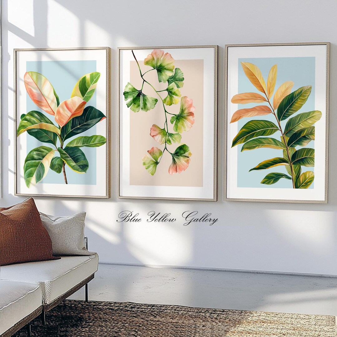 Curated visual reference: Gallery Detail: Tropical Greenery Wall Art Set Of 3 Prints Modern Botanical