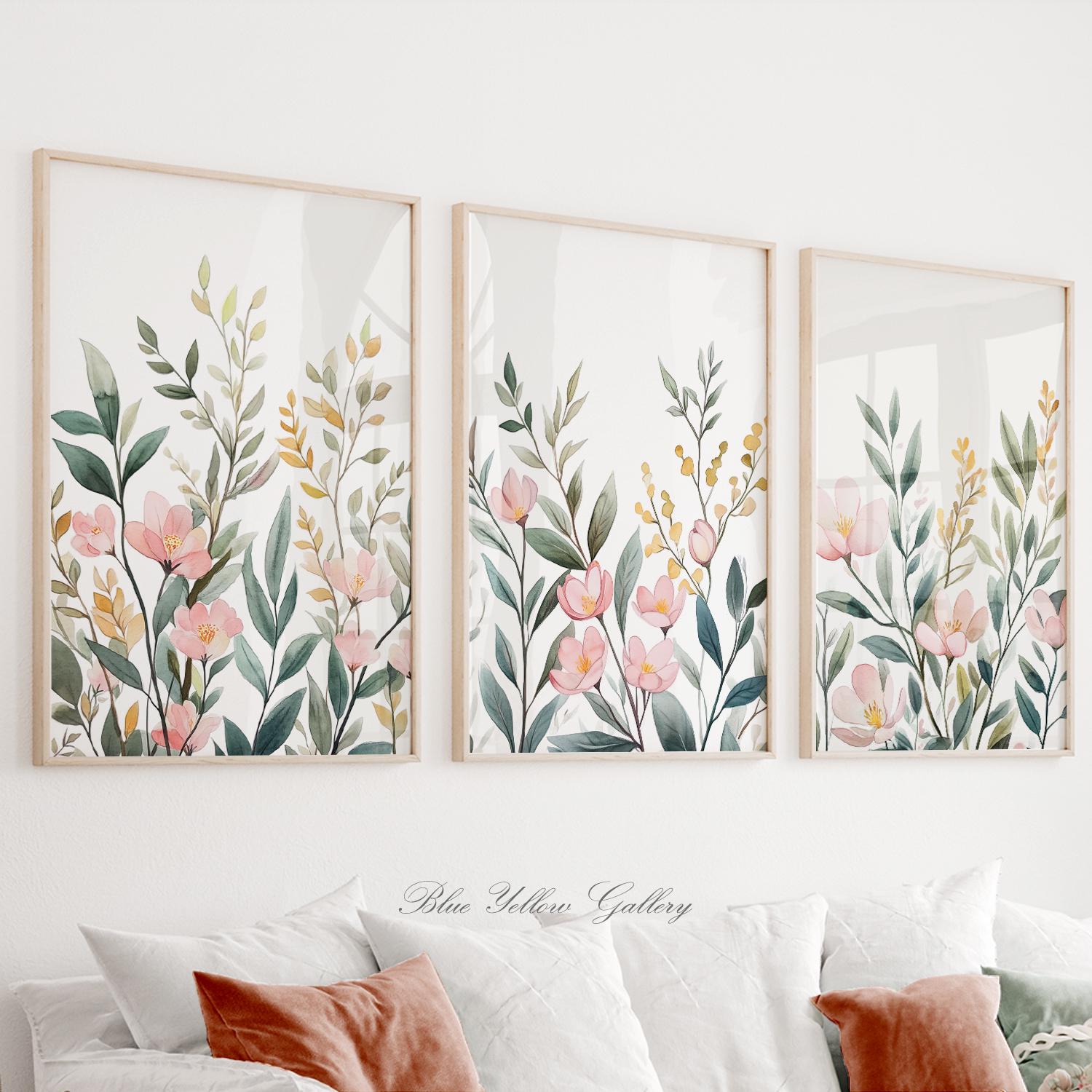 Neutral Botanical Wall Art Set of 3 Prints, Boho Floral Prints. Summer ...