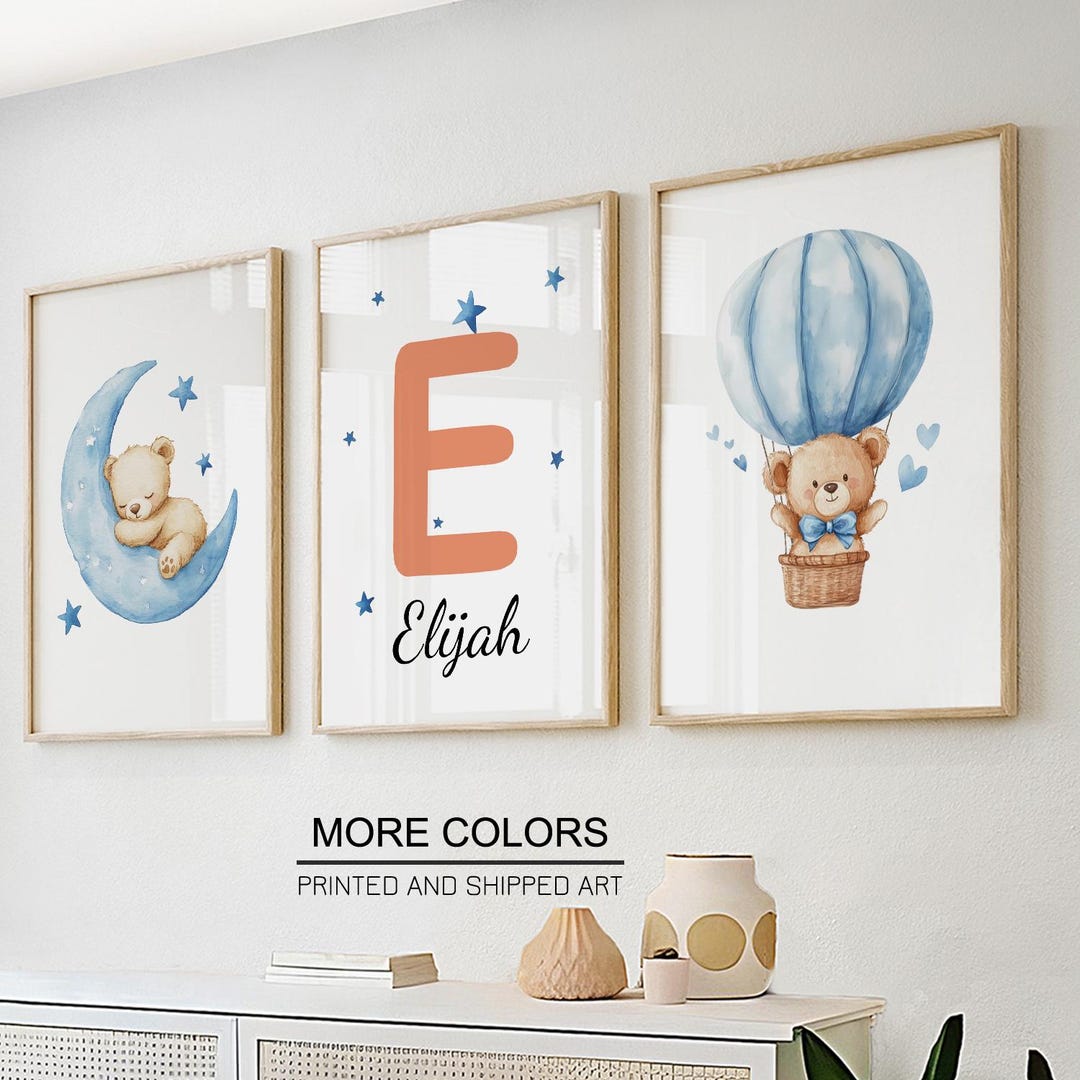 Personalized Teddy Bear Nursery Decor Set of 3 Prints. Baby Name ...