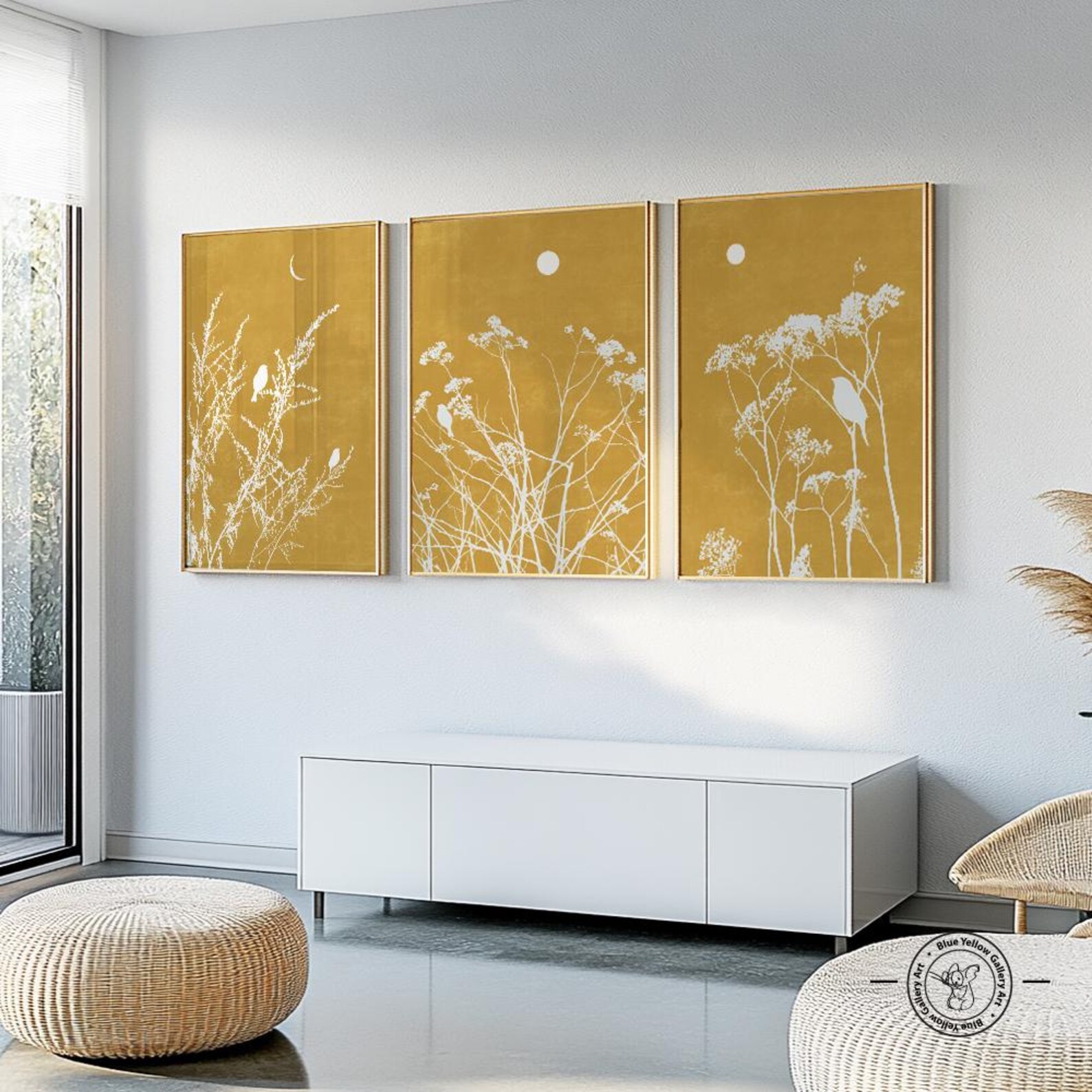 Mustard Yellow Minimalist Farmhouse Wall Art Set of 3 Prints. Modern ...