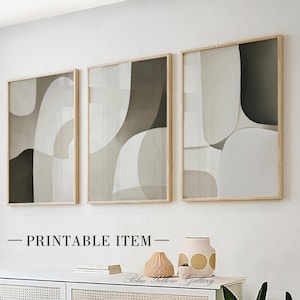 Neutral Grau Beige abstrakte druckbare Wandkunst 3er-Set. Skandinavisches Schlafzimmer-Galeriewandset. Beige Wandkunst