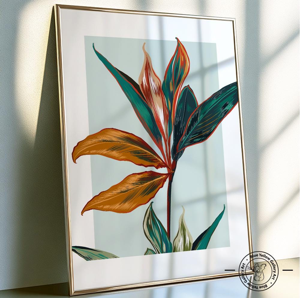 Colorful Blue Botanical Wall Art Set of 3 Prints. Modern Tropical ...