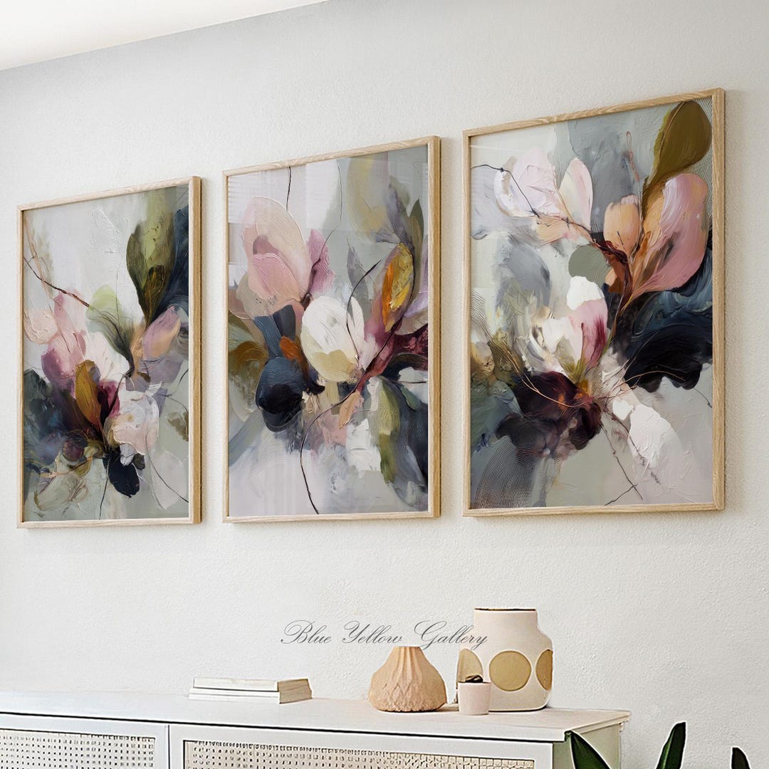Abstract Floral Wall Art Set of 3, Modern Botanical Prints, Neutral ...