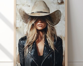 Modern Cowgirl Wall Art Print, Abstract Western Female Art, Livingroom Rustic Farmhouse Decor