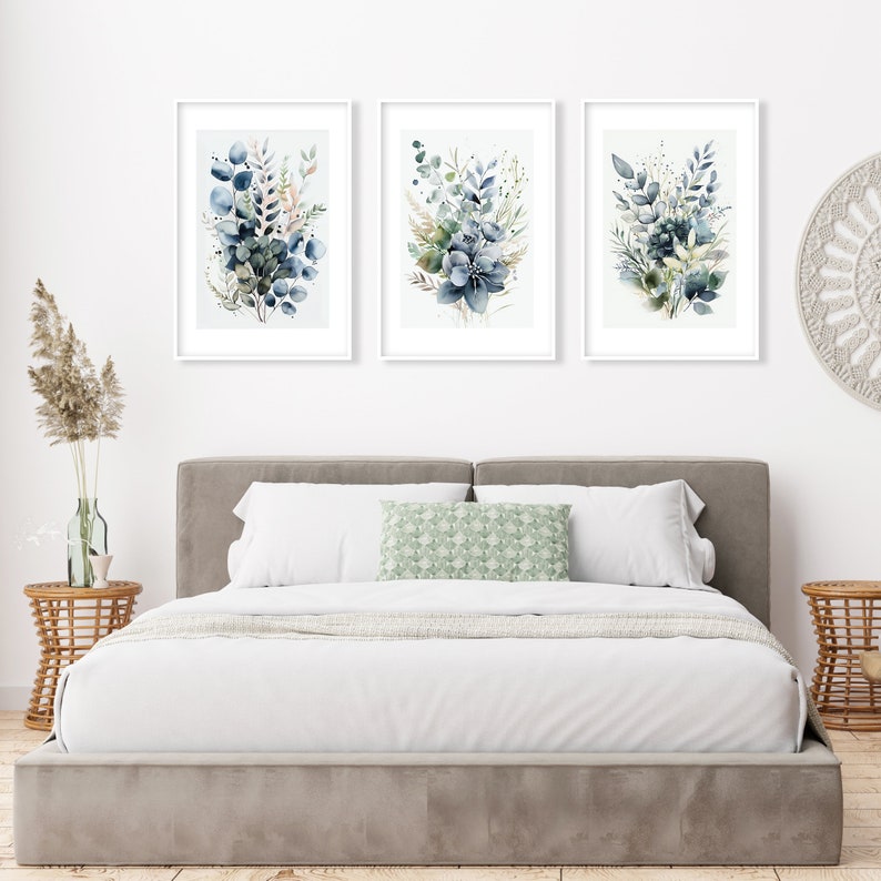 Navy Blue Botanical Bouquet Gallery Wall Set of 3 Printable Art ...
