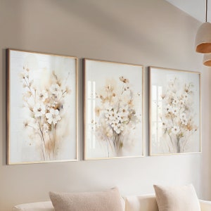 Neutral Beige Floral Wall Art Set of 3 Prints. Nature Willd Flowers ...