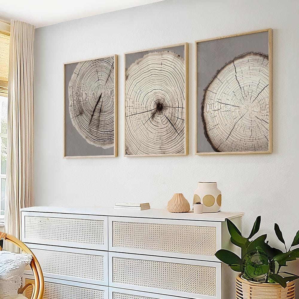 Tree Ring Printable Wall Art Set of 3 Print. Neutral Abstract ...